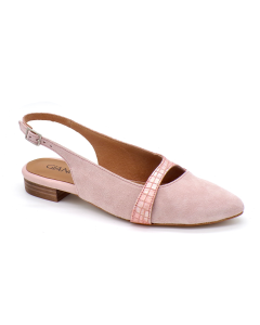 Home Sapato feminino Alana Rosa em camurça rosa e pele píton metalizada, feito em Portugal.