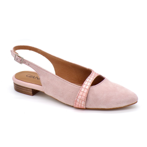 Home Sapato feminino Alana Rosa em camurça rosa e pele píton metalizada, feito em Portugal.